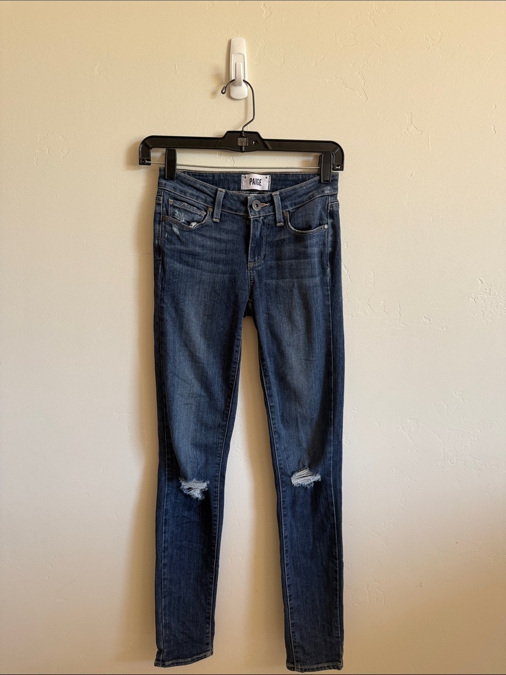 PAIGE Women's Dark Blue Ripped Skinny Jeans